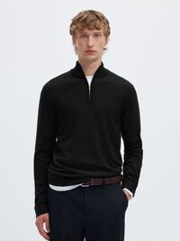 SWETER Z KRÓTKIM ZAMKIEM, Black, highres