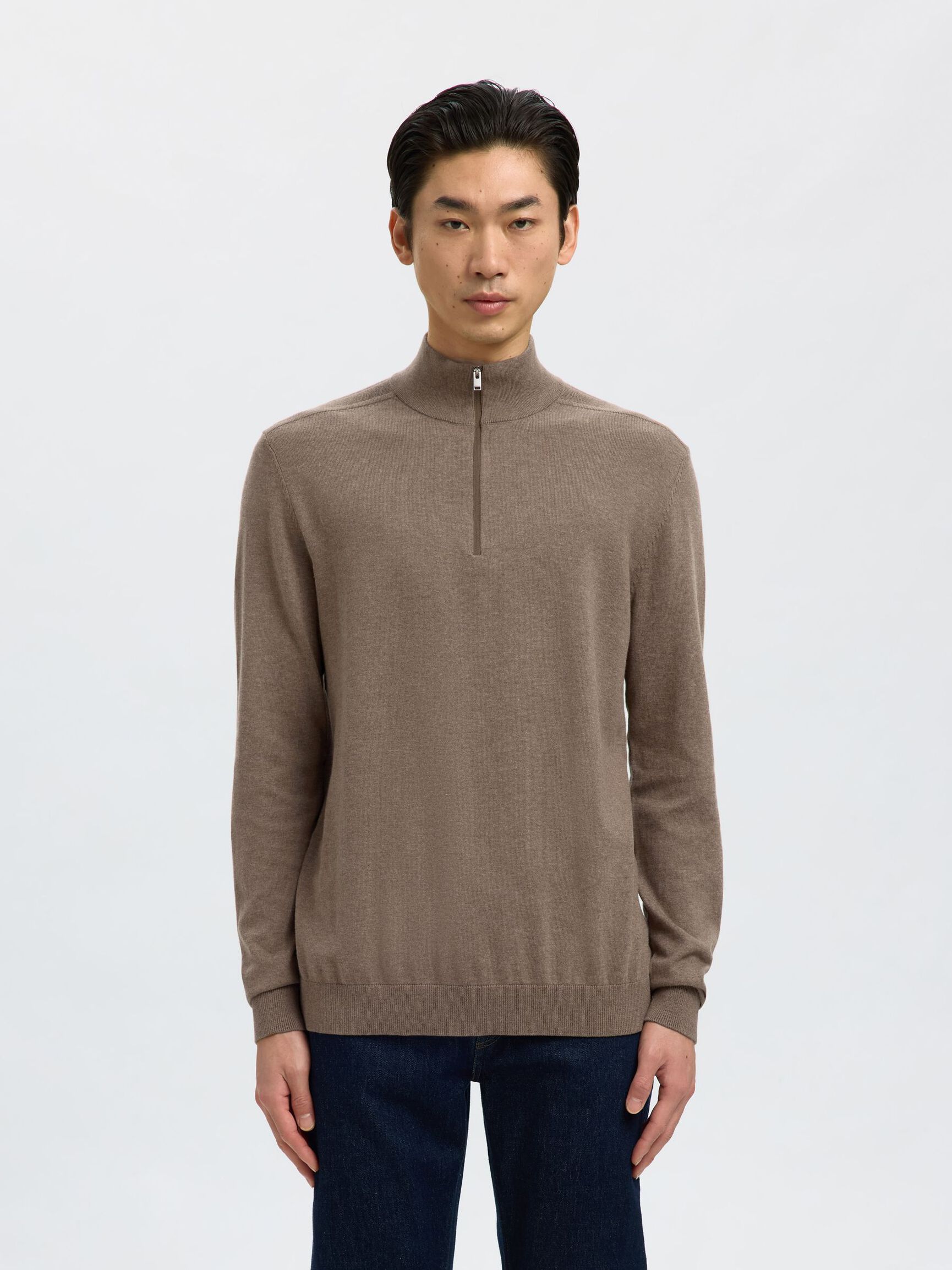 HALV GLIDELÅS STRIKKET PULLOVER, Teak, highres