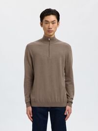 HALV GLIDELÅS STRIKKET PULLOVER, Teak, highres