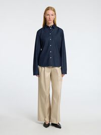 LONG SLEEVED FITTED DENIM SHIRT, Dark Blue Denim, highres