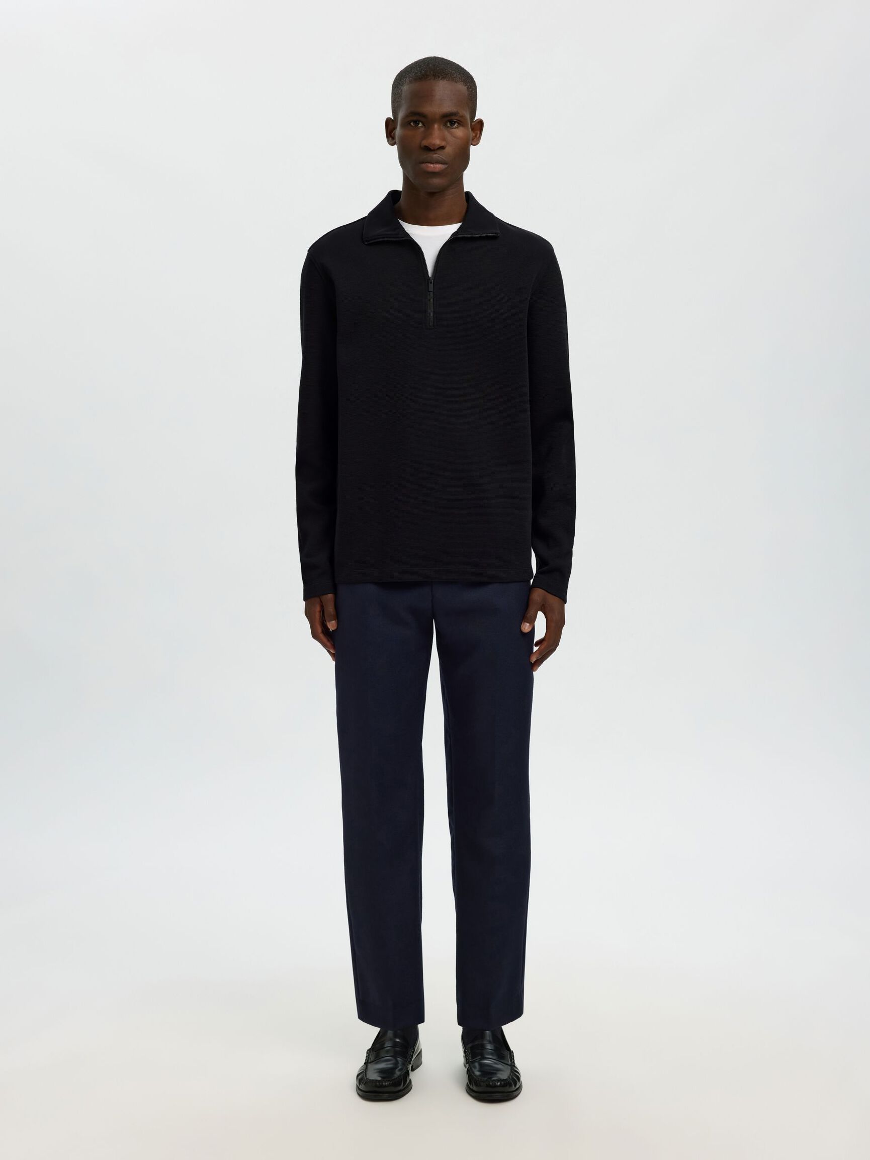 BAUMWOLLMIX SWEATSHIRT MIT REISSVERSCHLUSS, Black, highres