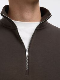 VISCOSE BLEND HALF ZIP SWEATSHIRT, Demitasse, highres