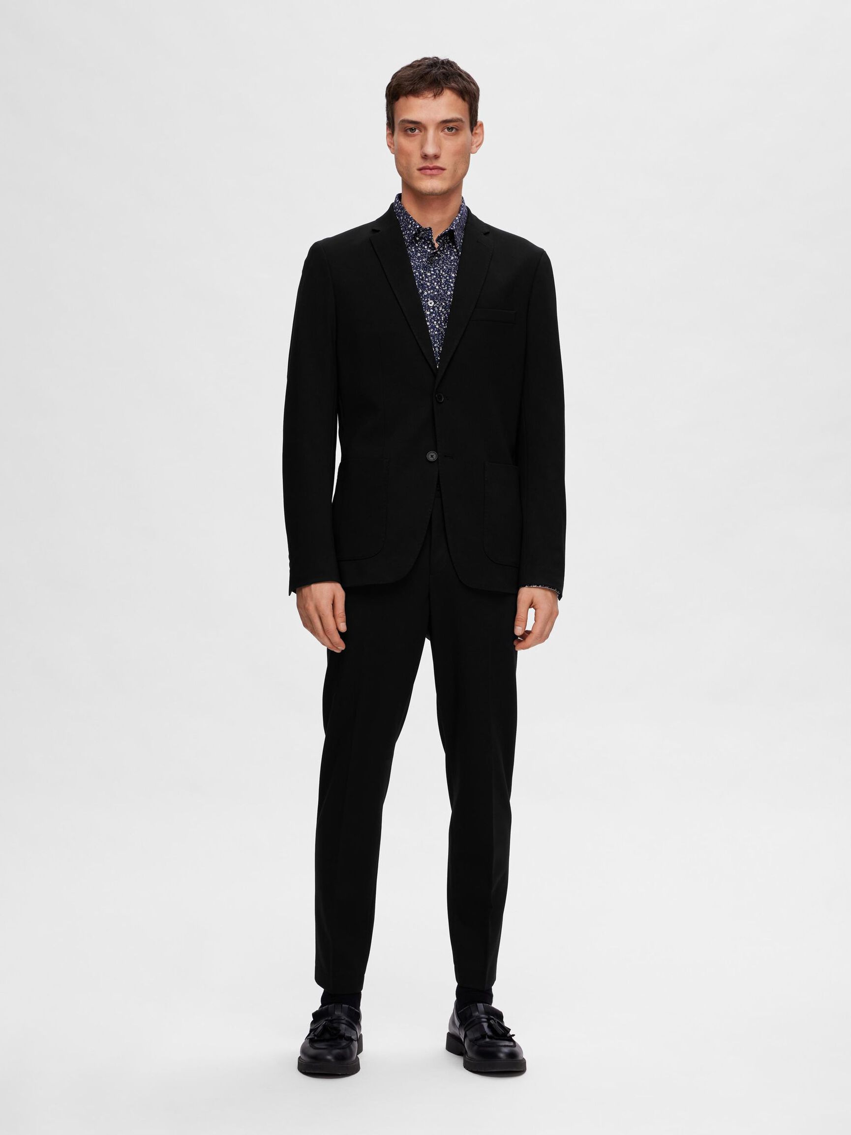 VISKOSEBLANDING SLIM FIT BLAZER, Black, highres