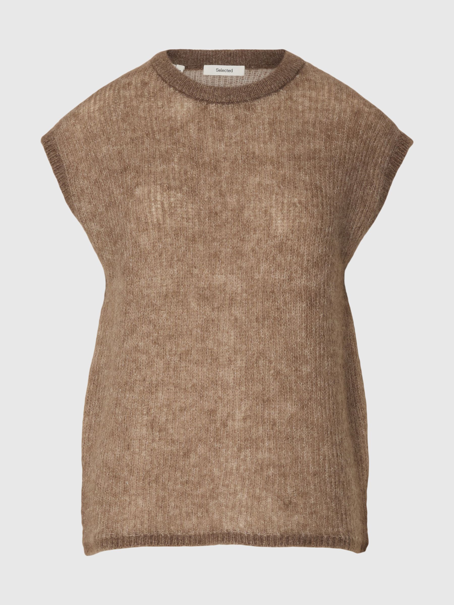 WOOL BLEND KNITTED VEST, Chocolate Chip, highres