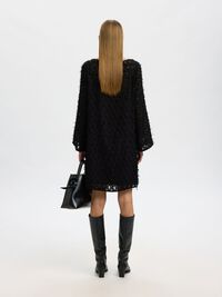BOAT NECK JACQUARD MINI DRESS, Black, highres