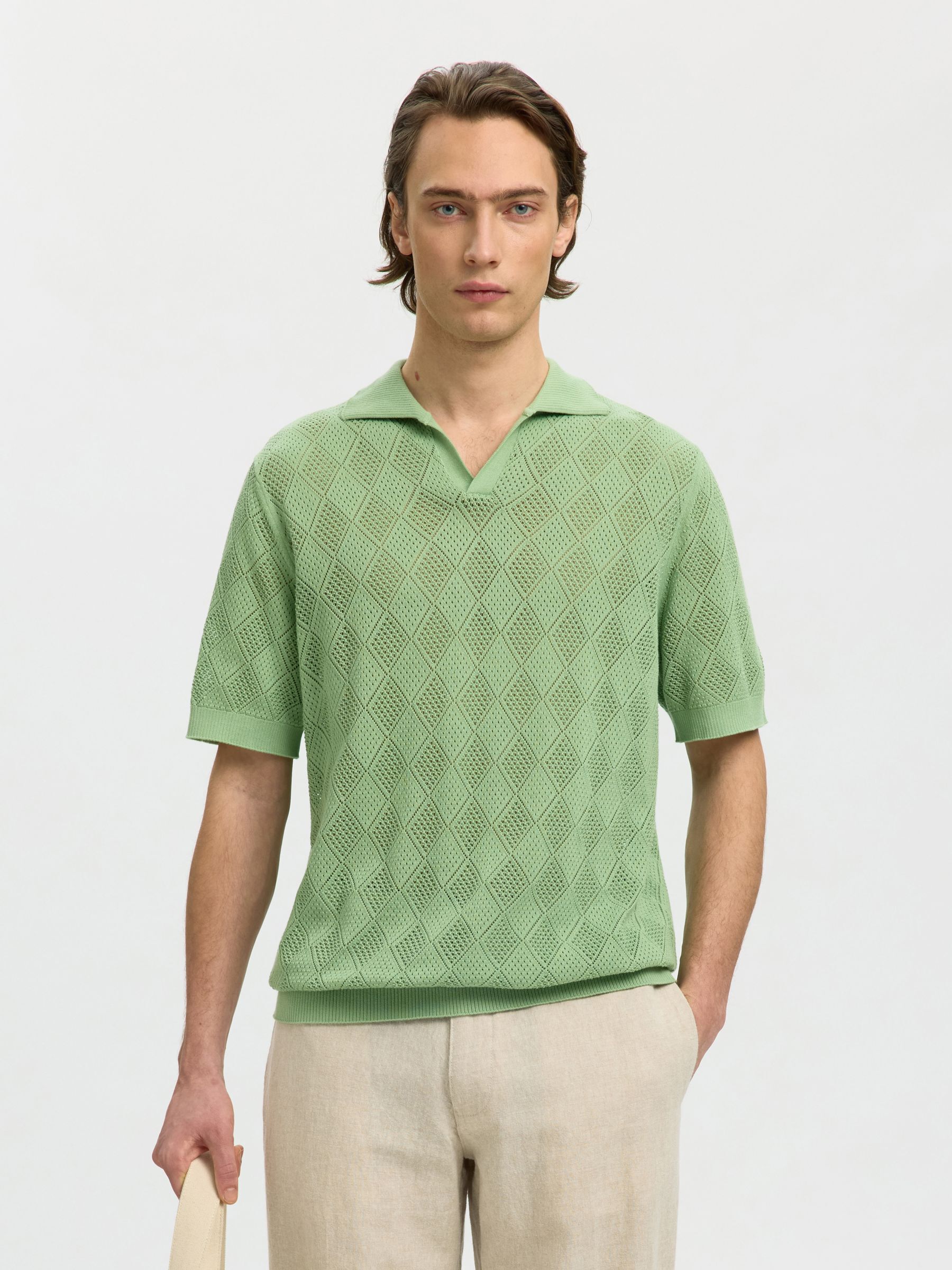 SHORT SLEEVED KNITTED POLO SHIRT, Aspen Green, highres