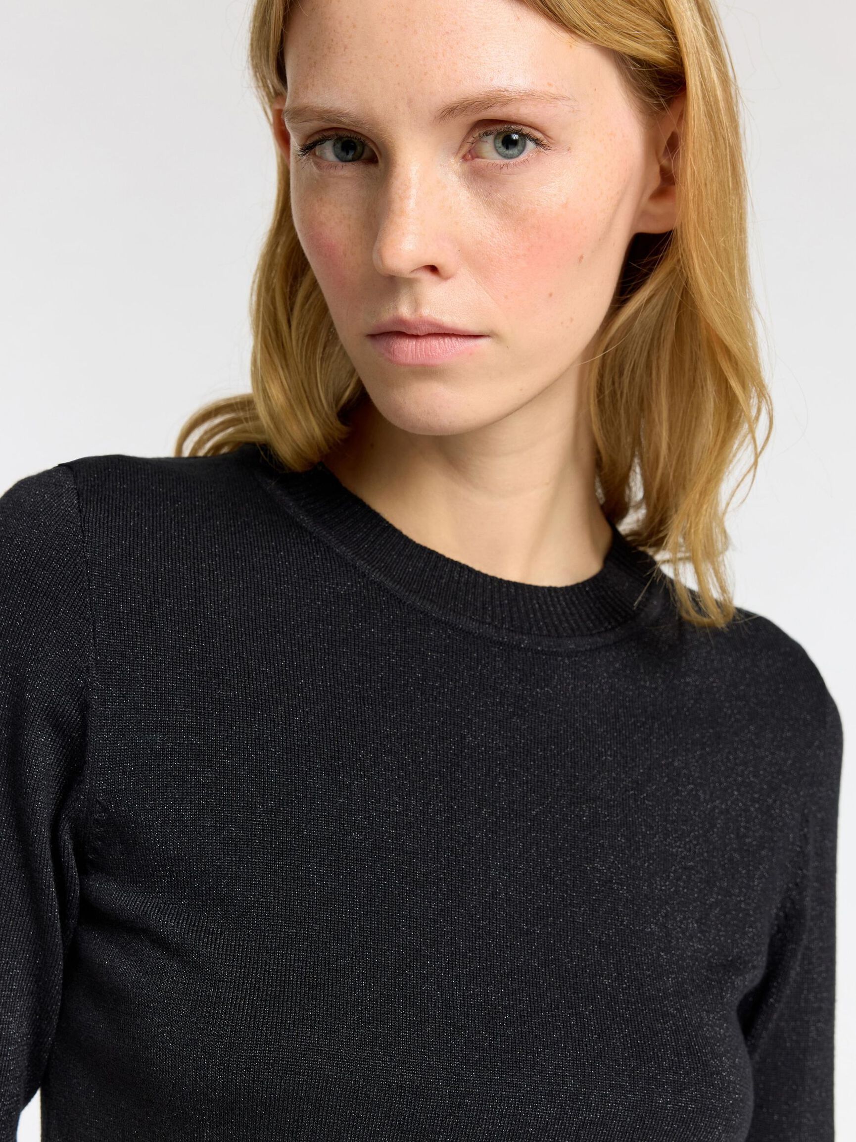 GLITTER GEBREIDE TOP, Black, highres