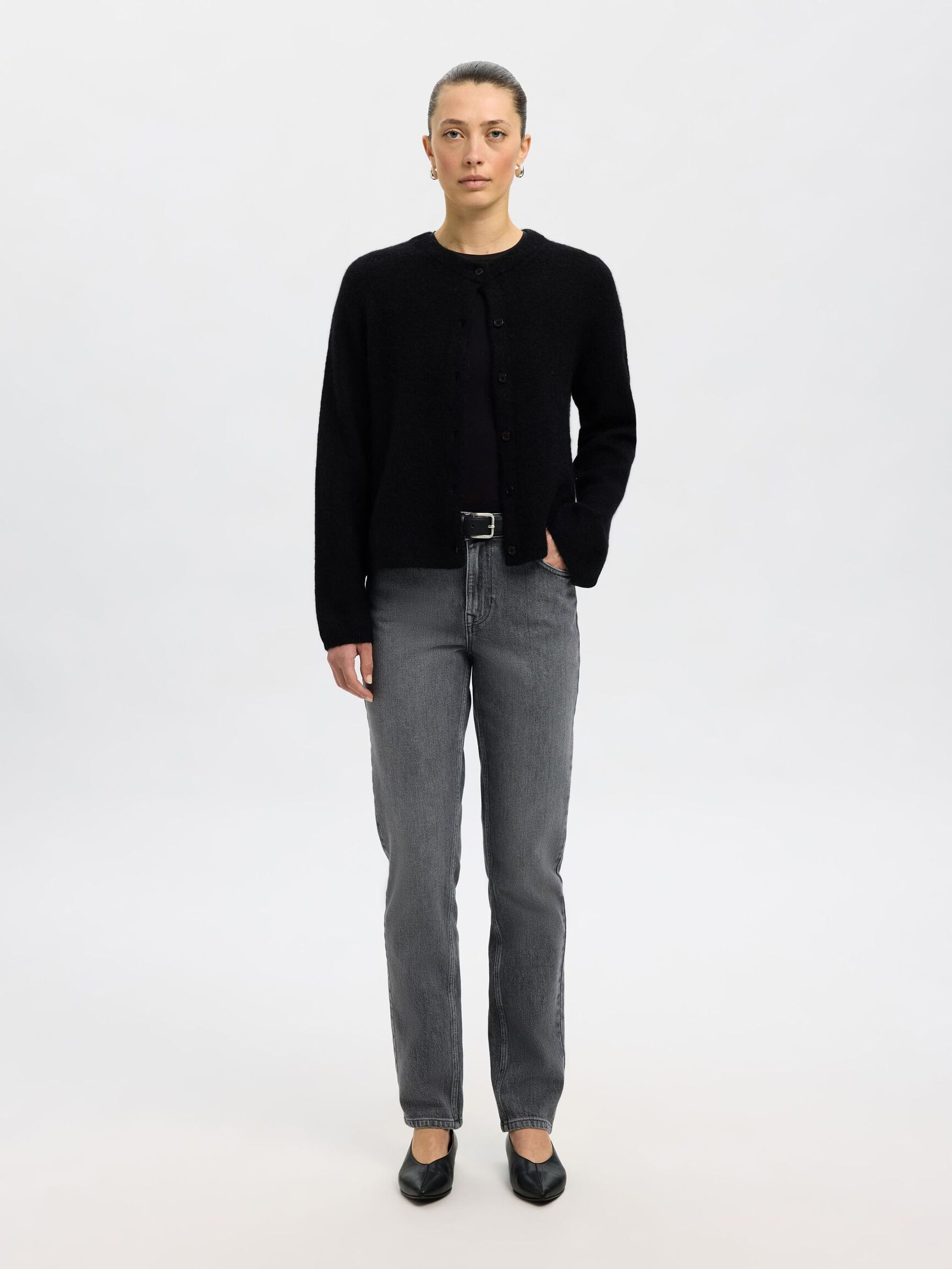 ULDBLANDING STRIKKET CARDIGAN, Black, highres