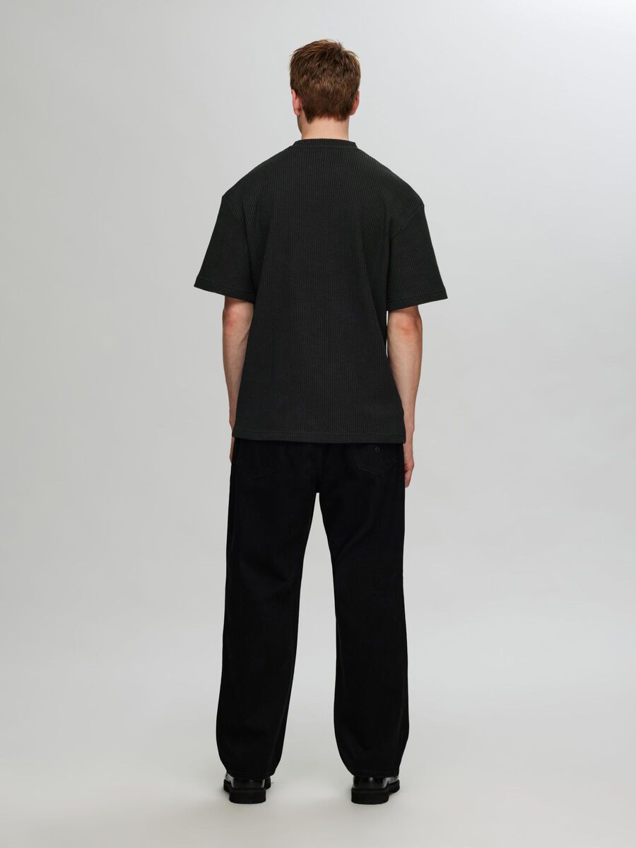 Selected RELAXED FIT WAFFELMUSTER T-SHIRT, Black, highres - 16096331_Black_004.jpg