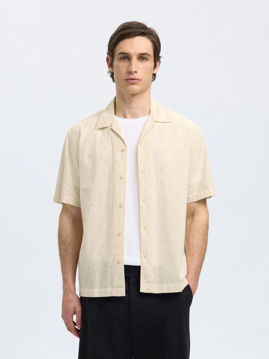 Selected BRODERIE ANGLAISE SHORT SLEEVED SHIRT, Egret, highres - 16092789_Egret_1105718_003.jpg