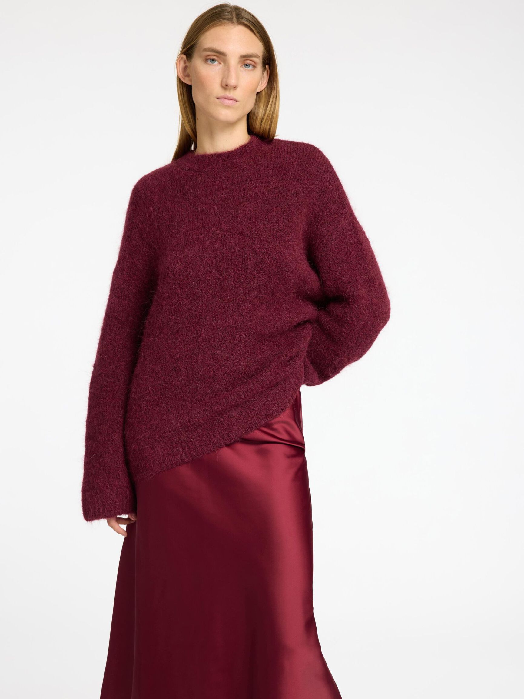 SATIN MIDI SKIRT, Zinfandel, highres