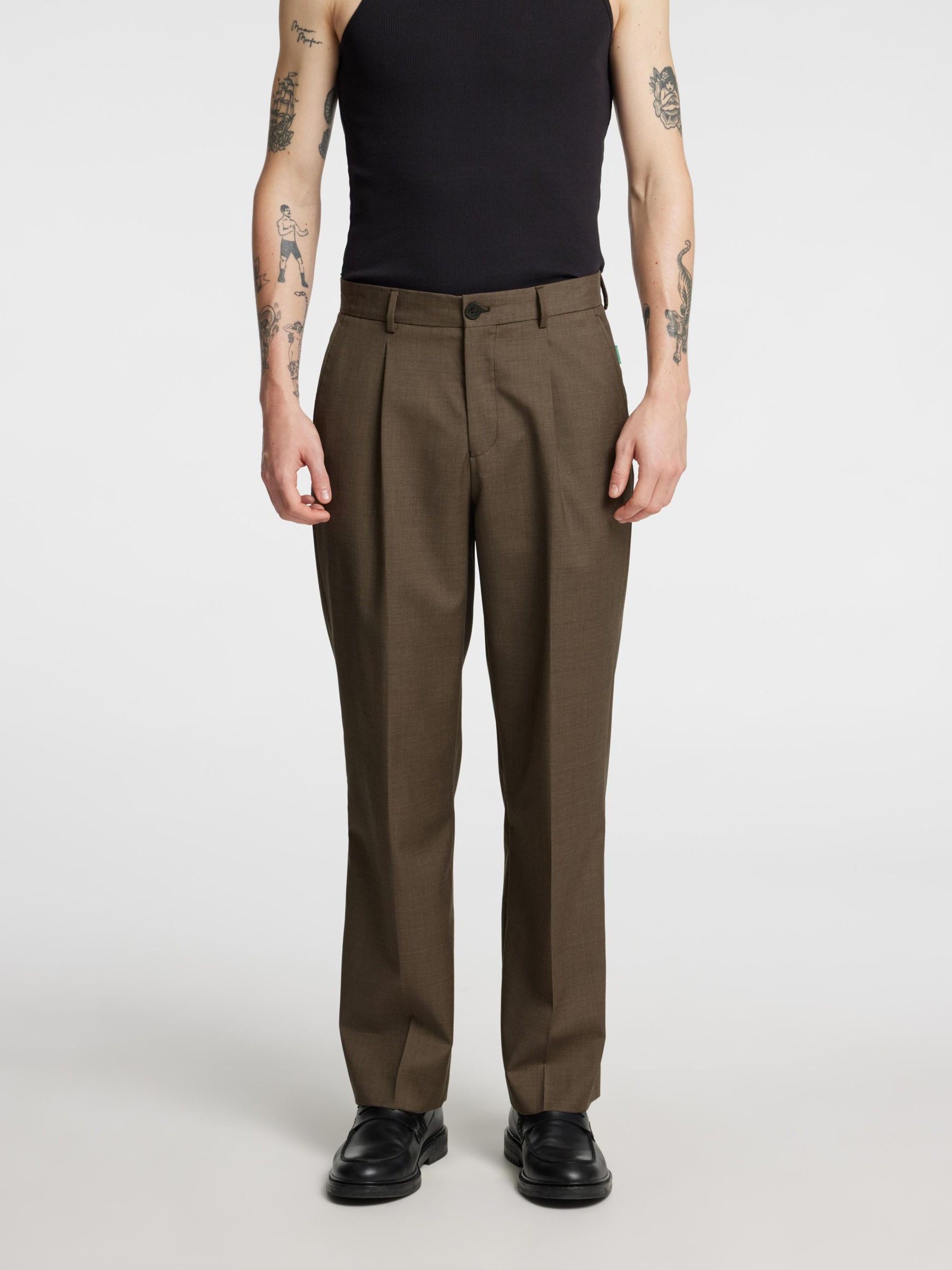 RELAXED FIT WOOL TROUSERS, Brindle, highres