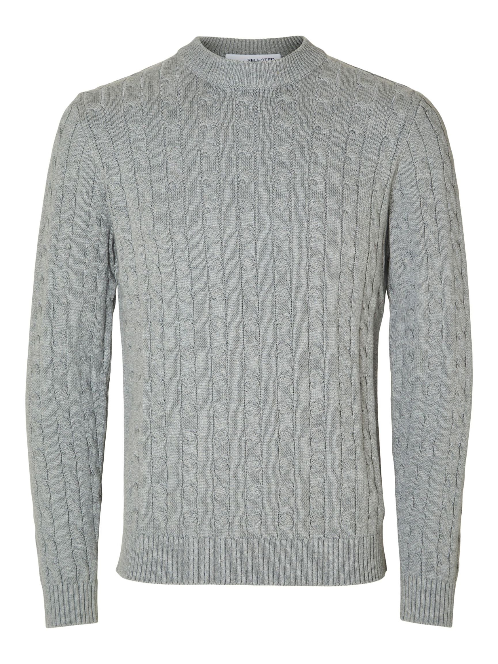 CABLE KNIT KNITTED JUMPER, Medium Grey Melange, highres