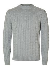 CABLE KNIT KNITTED JUMPER, Medium Grey Melange, highres