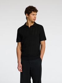 100% BAUMWOLL POLOHEMD AUS STRICK, Black, highres