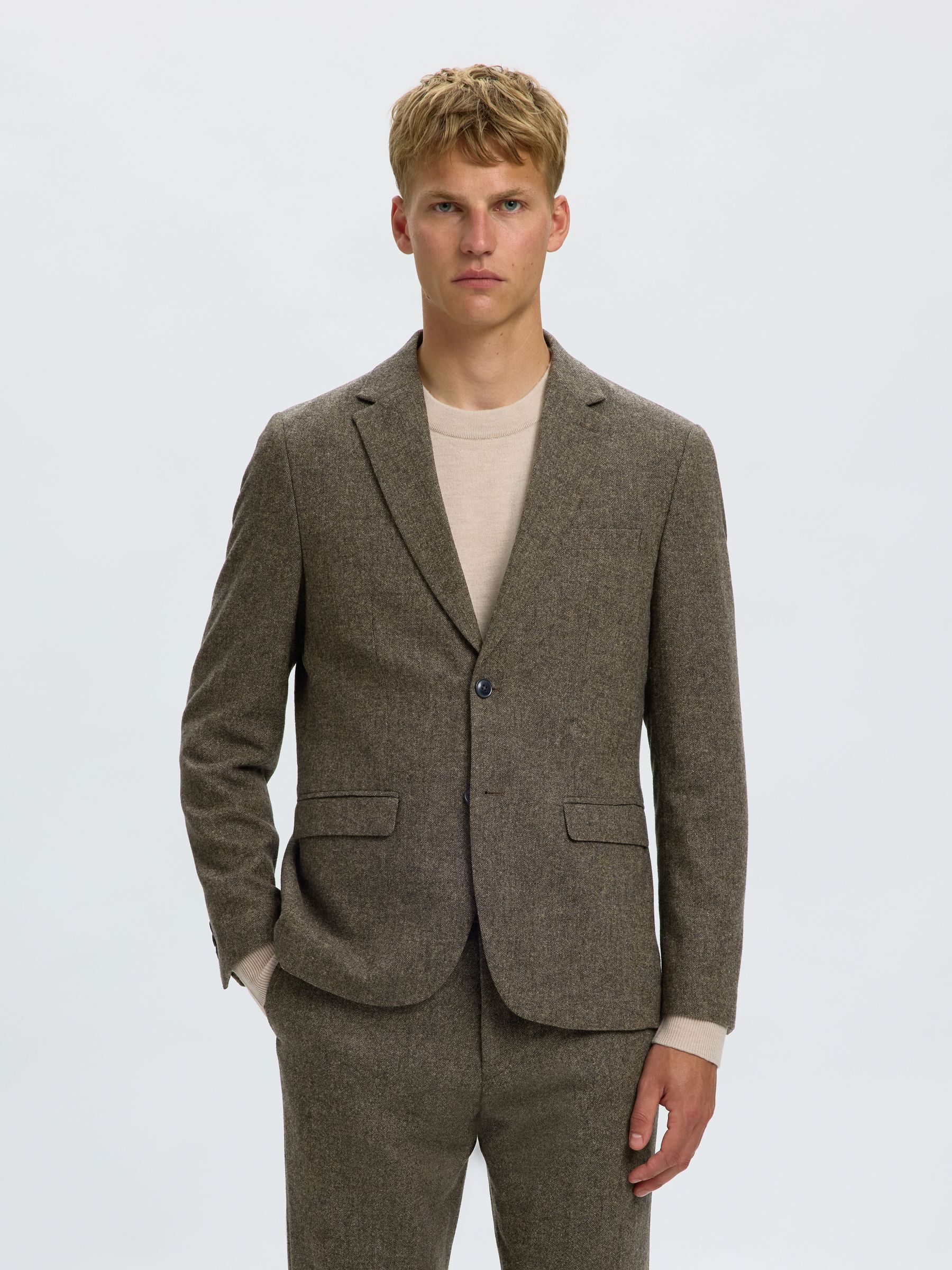 CHECKED WOOL BLEND  BLAZER, Brownie, highres