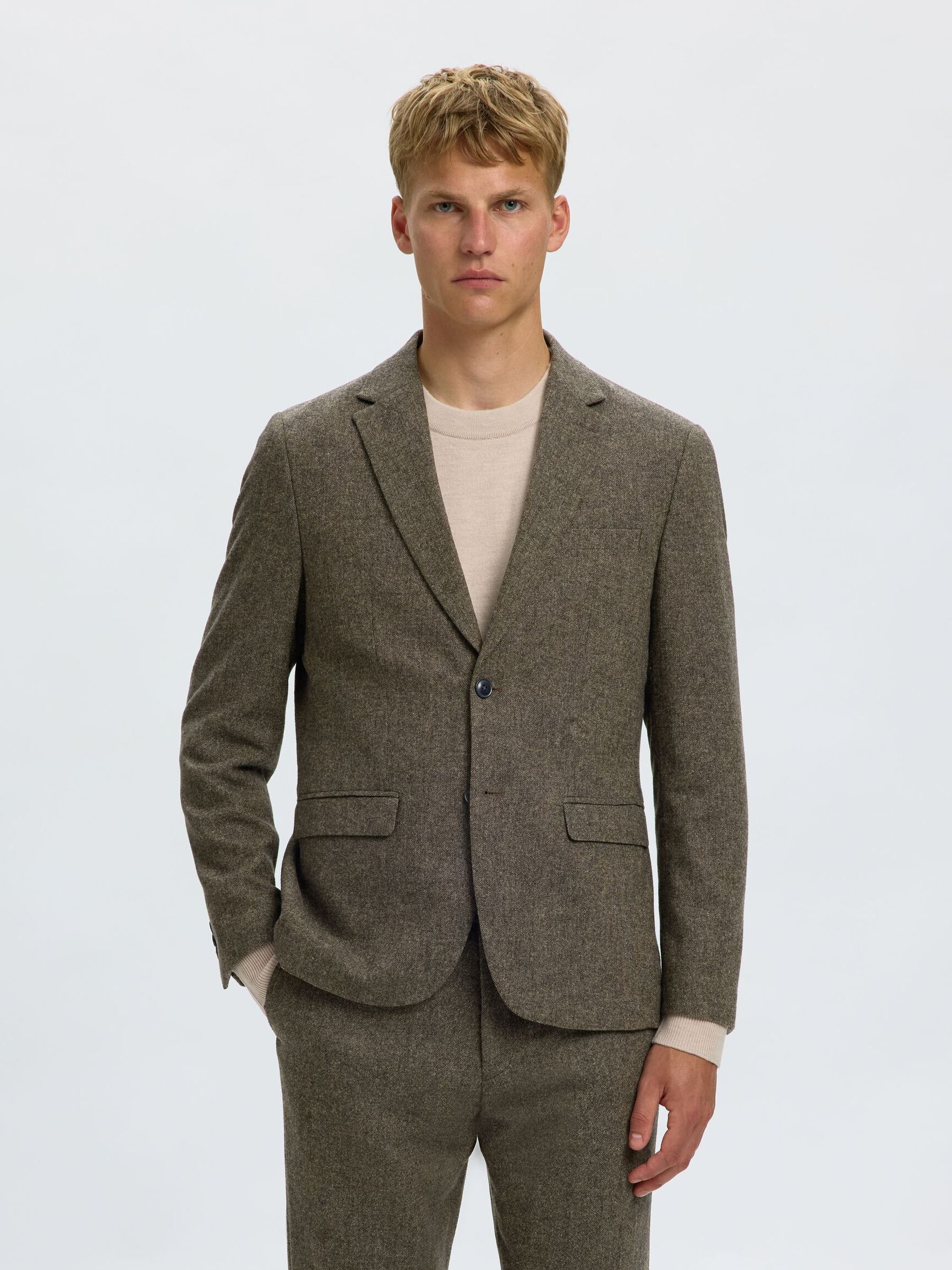 CHECKED WOOL BLEND  BLAZER, Brownie, highres