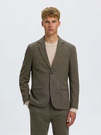 CHECKED WOOL BLEND  BLAZER, Brownie, highres