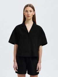 LINNENMIX OVERHEMD MET KORTE MOUWEN, Black, highres