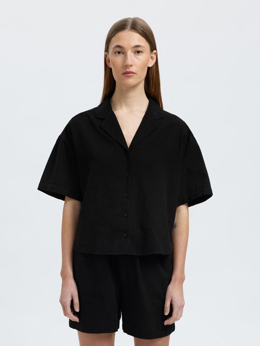 Selected LINNENMIX OVERHEMD MET KORTE MOUWEN, Black, highres - 16097922_Black_003.jpg