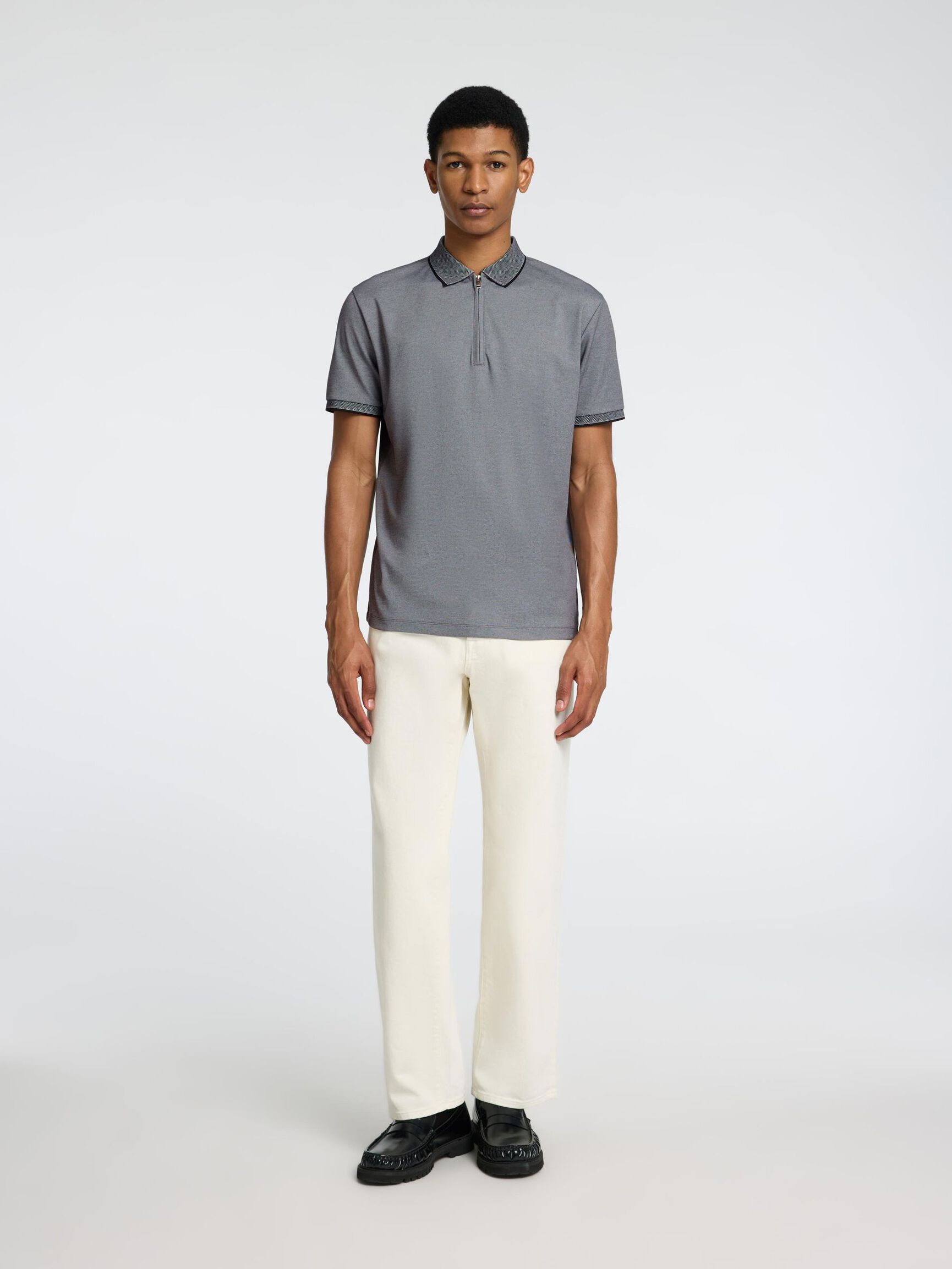 SHORT SLEEVED POLO SHIRT, Medium Grey Melange, highres