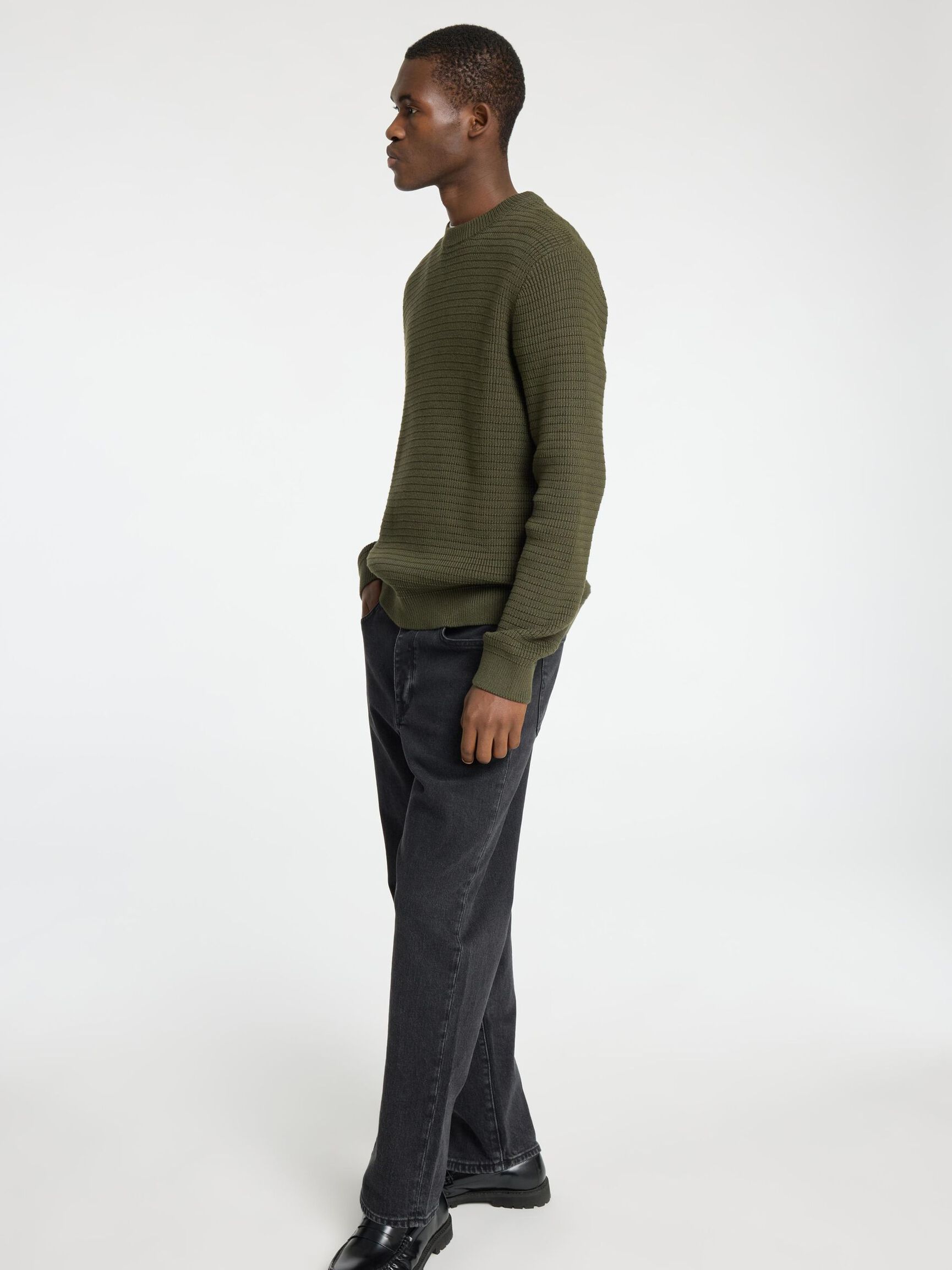 TEXTURIERTER PULLOVER MIT RUNDHALSAUSSCHNITT, Forest Night, highres