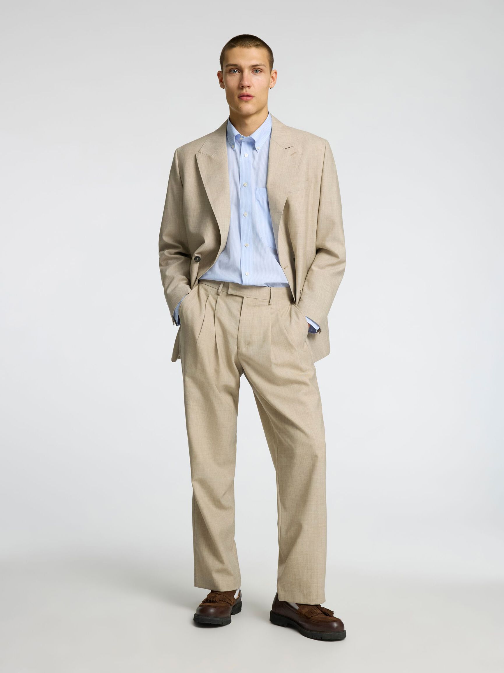 100% WOOL SUIT TROUSERS, Egret, highres