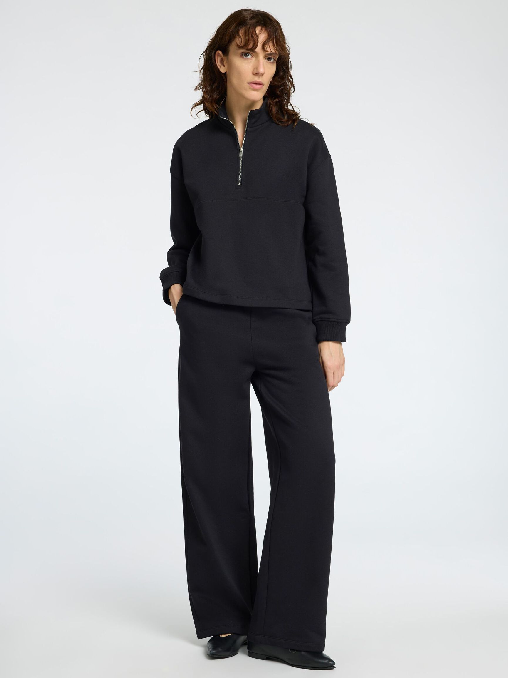 HIGH NECK ZIPPED SWEATSHIRT, Black, highres