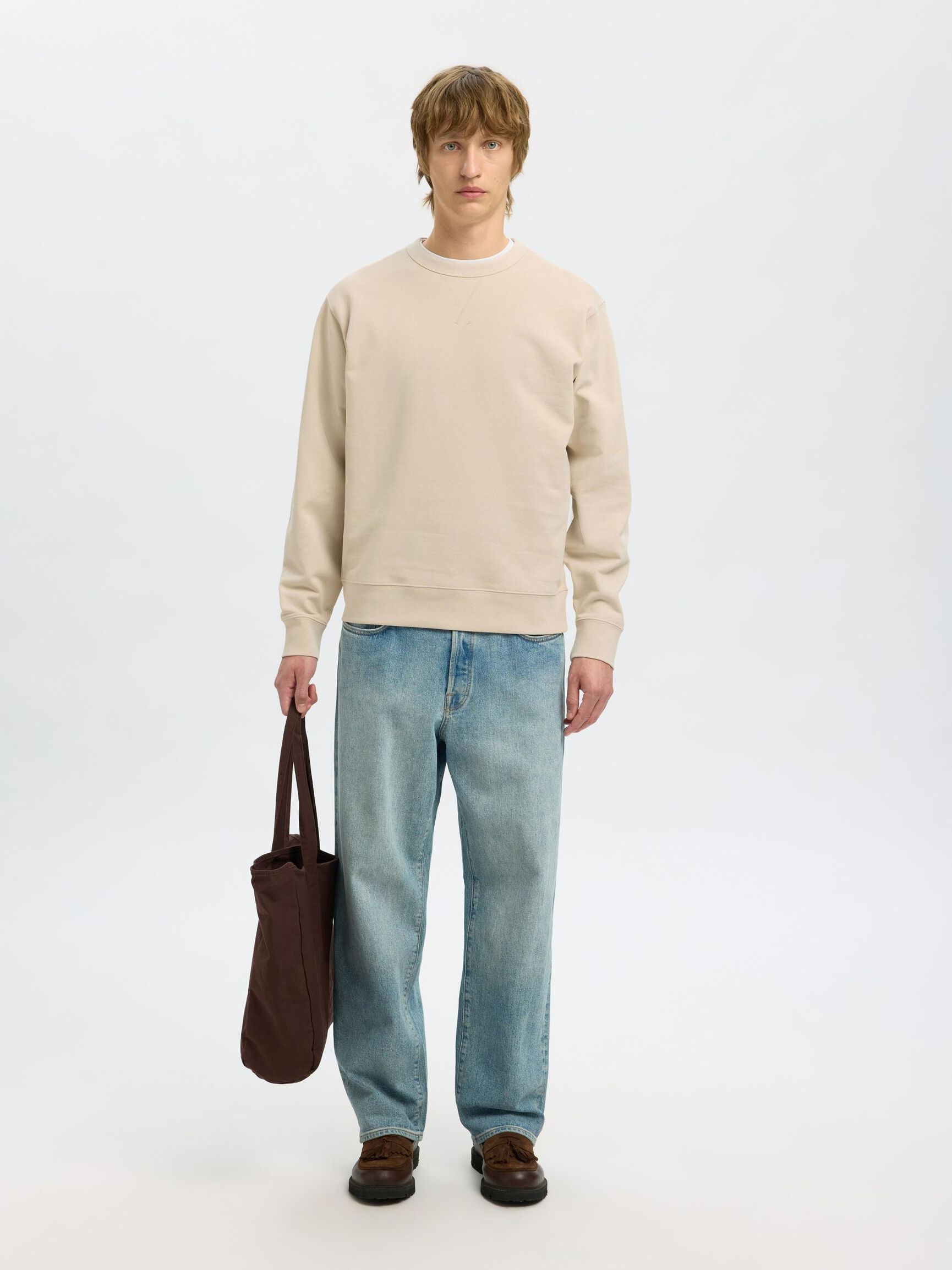 100% BAUMWOLL SWEATSHIRT, Oatmeal, highres