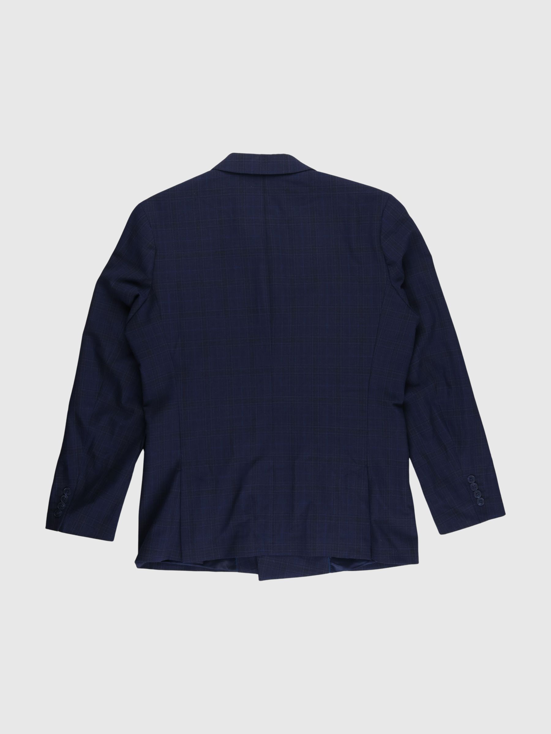 CHECKED DOUBLE-BREASTED BLAZER, Dark Navy, highres