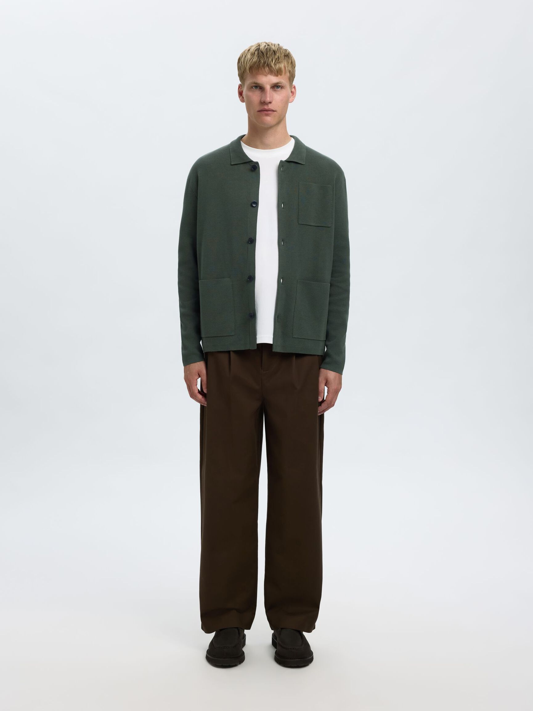 RELAXED FIT KNITTED CARDIGAN, Deep Forest, highres