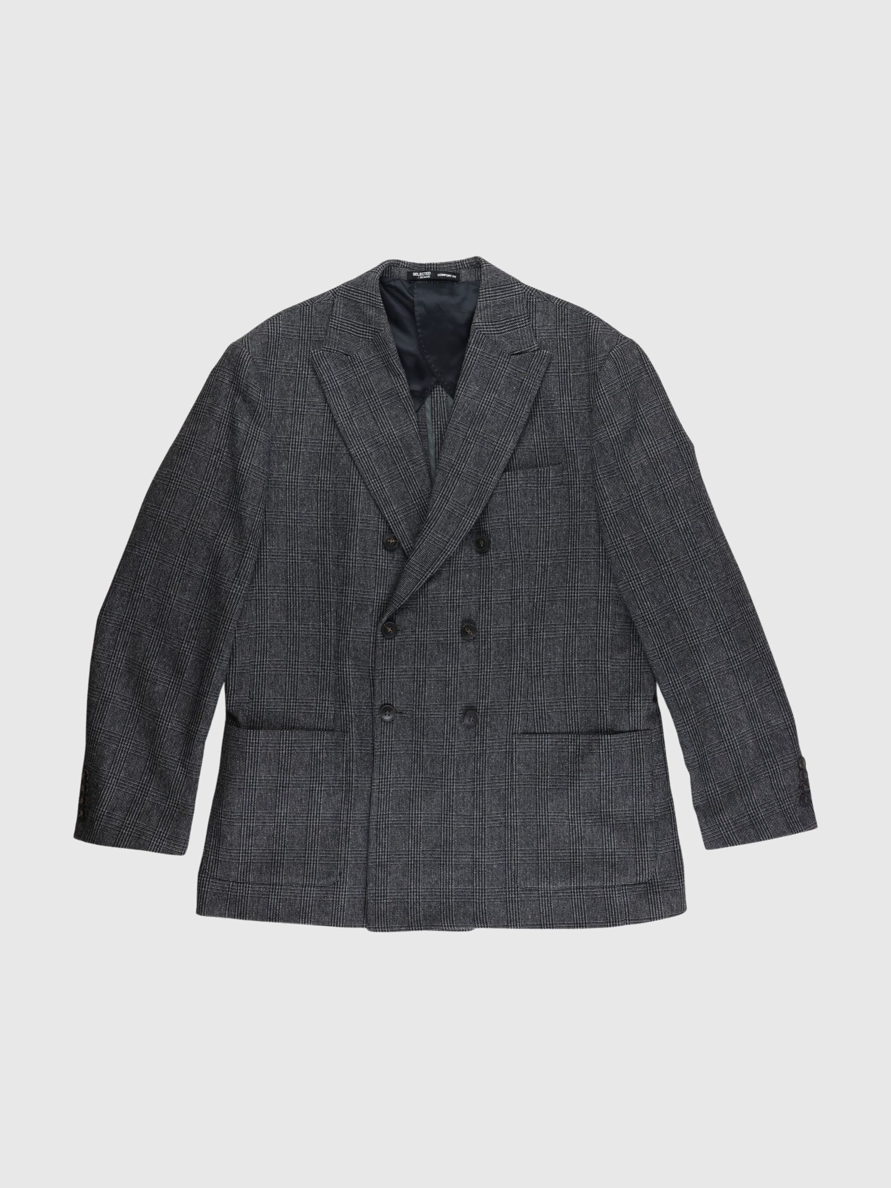 CHECKED DOUBLE-BREASTED BLAZER, Granite Grey, highres
