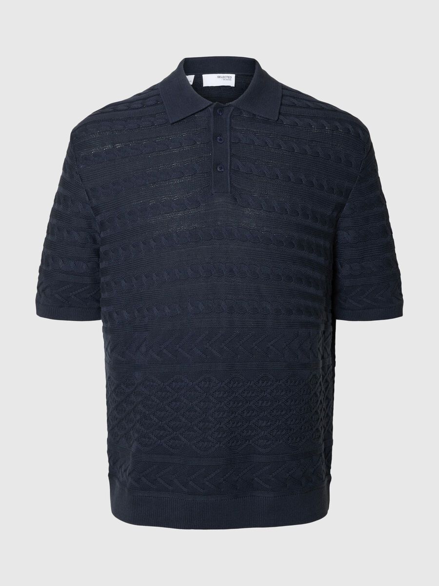 Selected SHORT SLEEVED KNITTED POLO SHIRT, Outer Space, highres - 16098864_OuterSpace_001.jpg