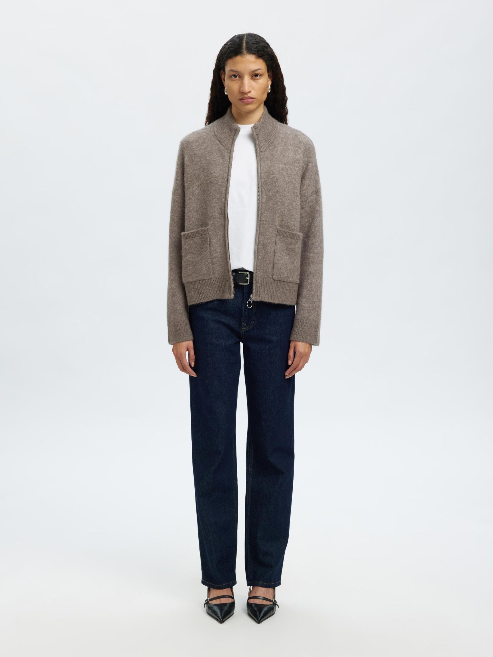 WOOL BLEND CARDIGAN, Steel Gray, highres