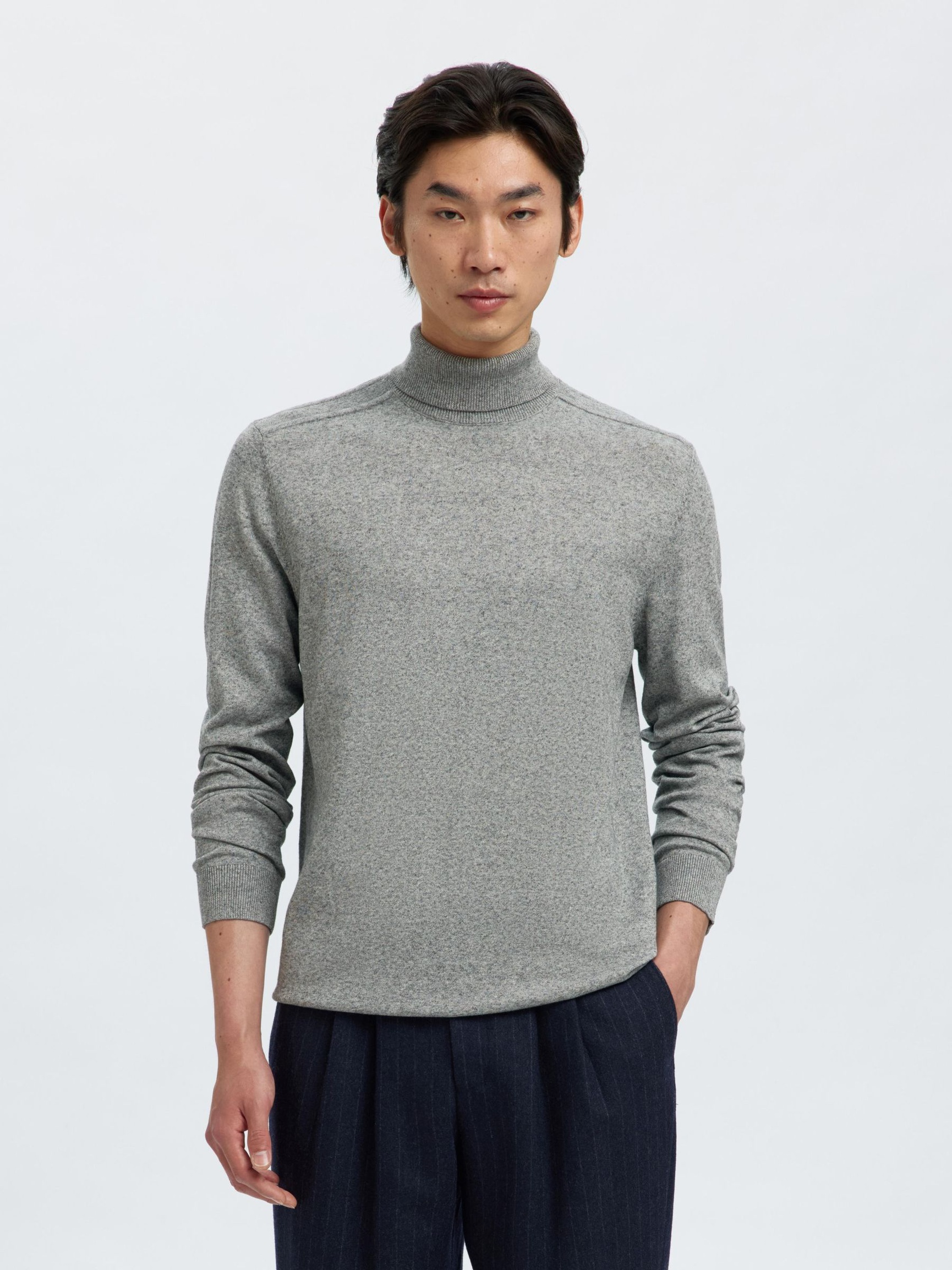 LANGARM ROLLKRAGEN PULLOVER, Light Grey Melange, highres