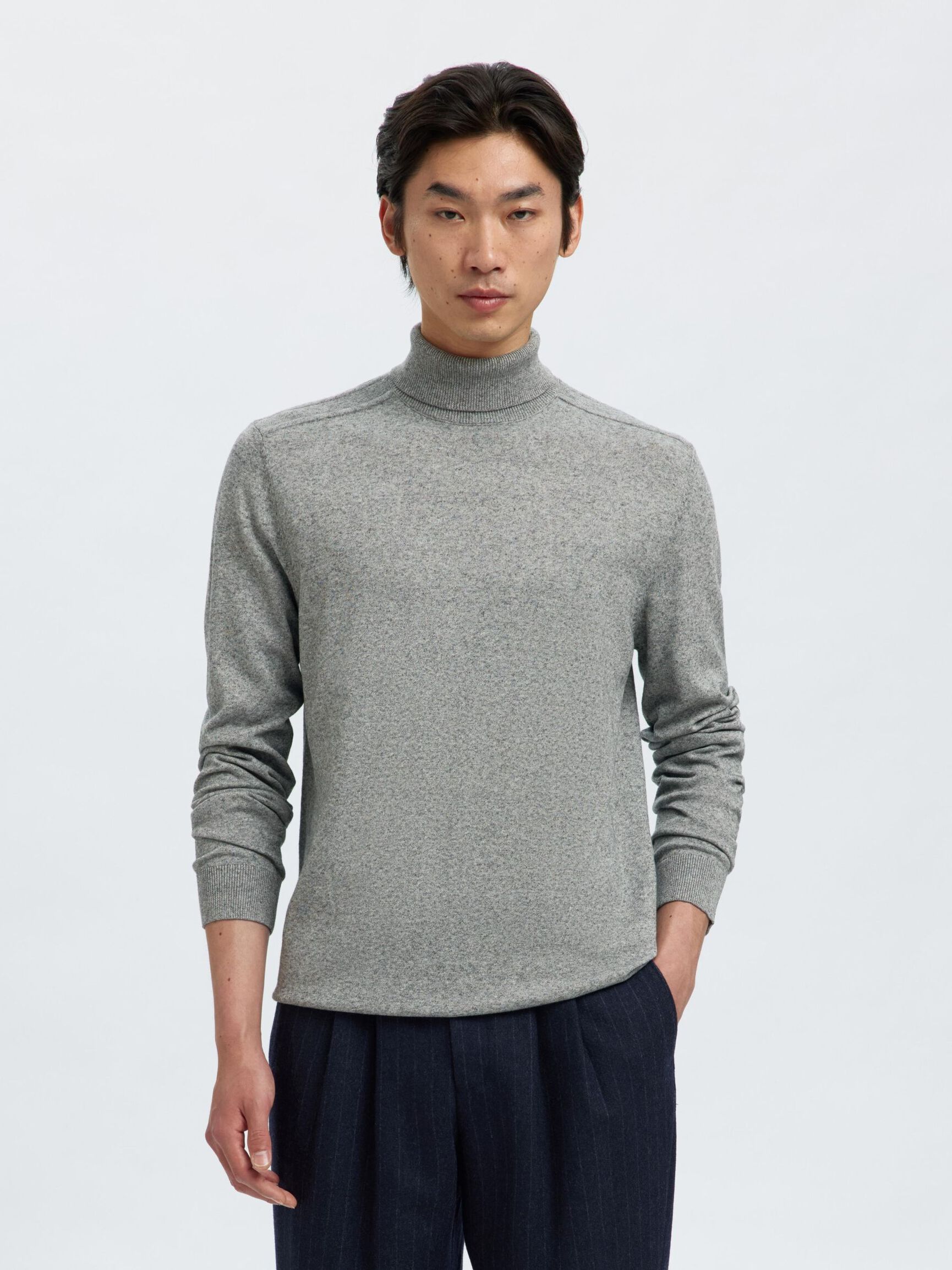 MANCHES LONGUES ET COL ROULÉ PULLOVER, Light Grey Melange, highres