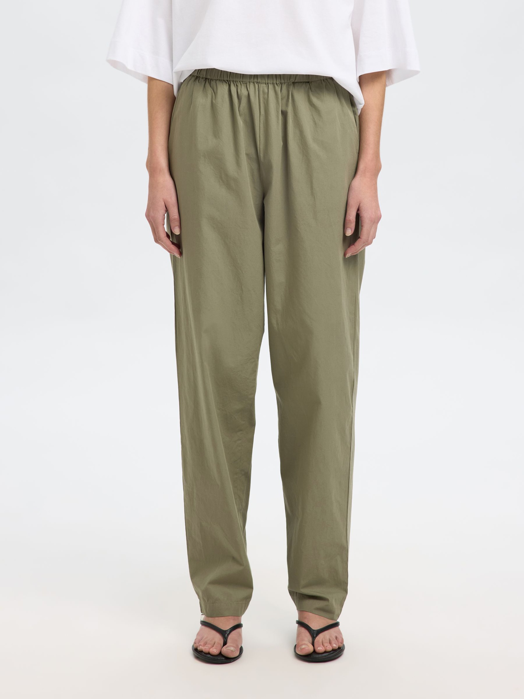 COTTON HIGH WAISTED TROUSERS, Vetiver, highres