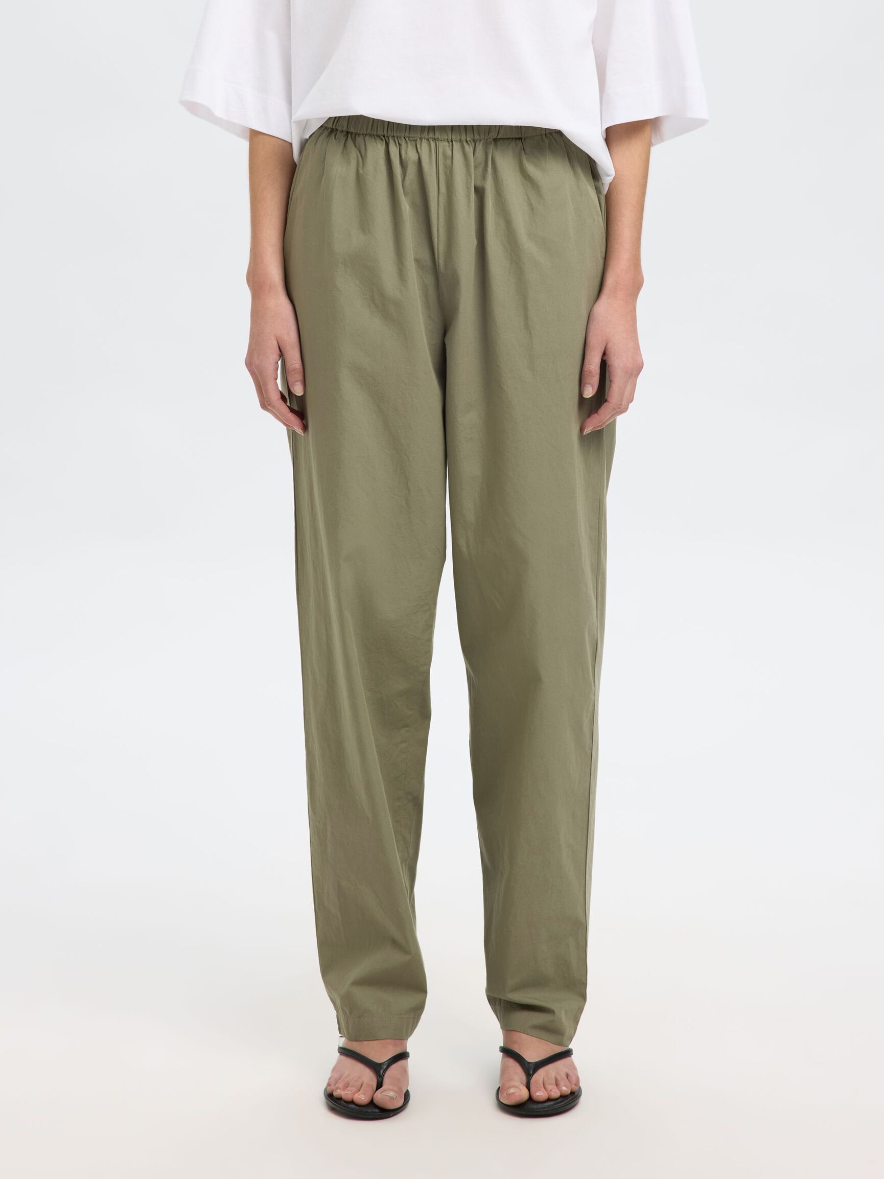 TEJIDO DE ALGODÓN PANTALONES DE CINTURA ALTA, Vetiver, highres