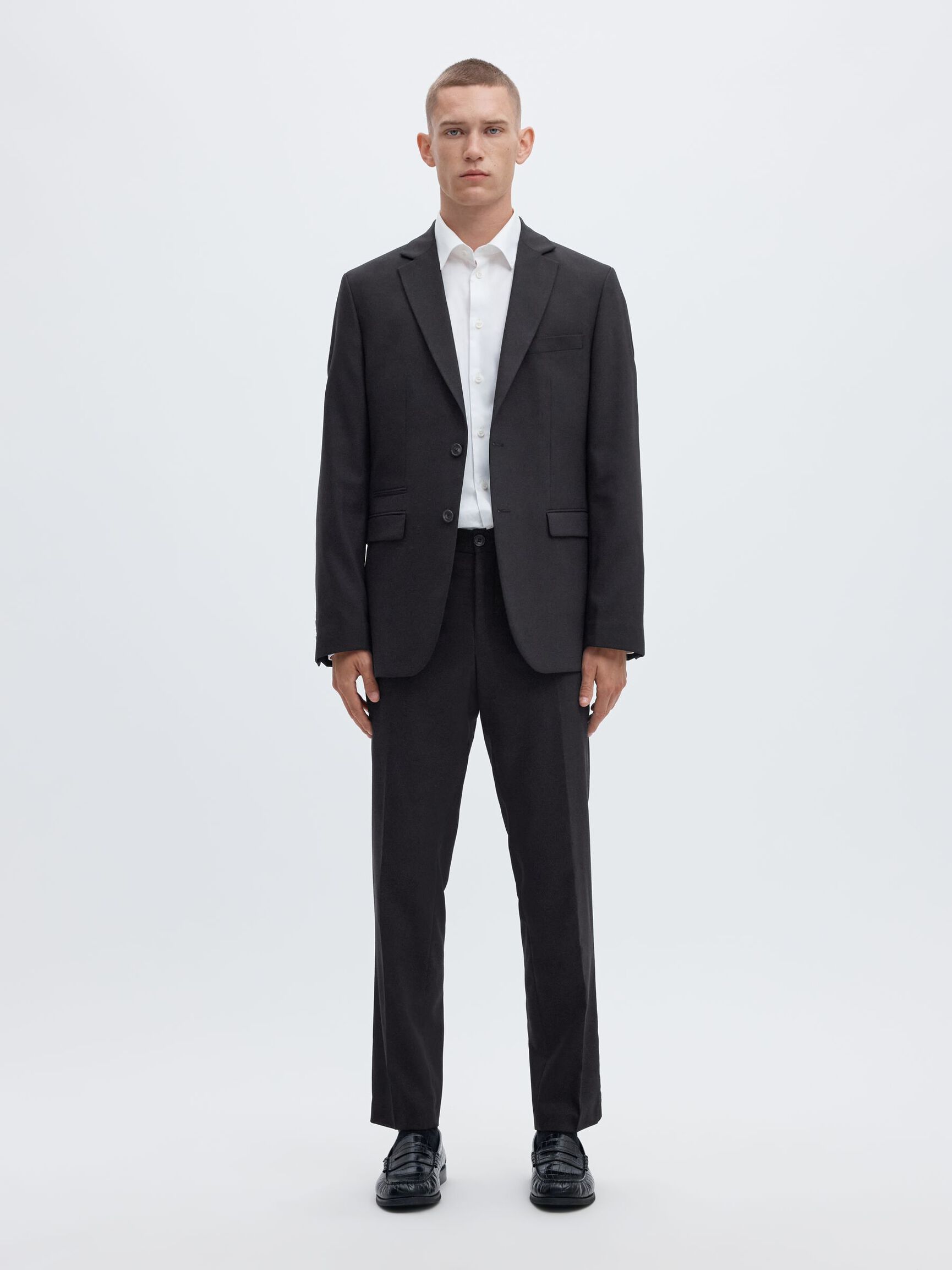 WOVEN WOOL BLEND TROUSERS, Black, highres
