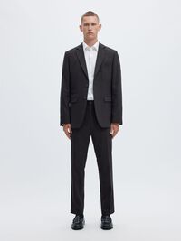 WOVEN WOOL BLEND TROUSERS, Black, highres
