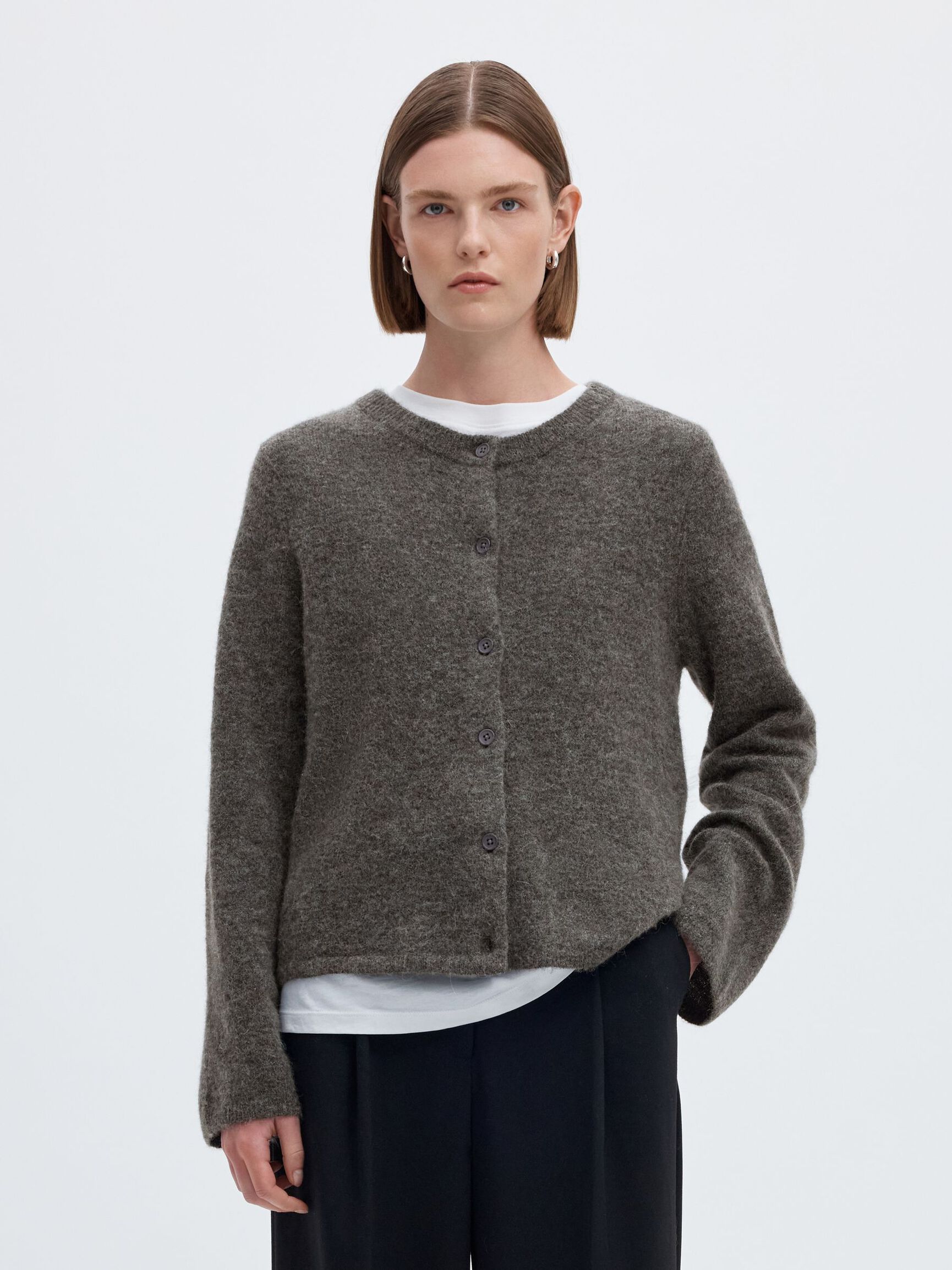 WOOL BLEND CARDIGAN, Medium Grey Melange, highres