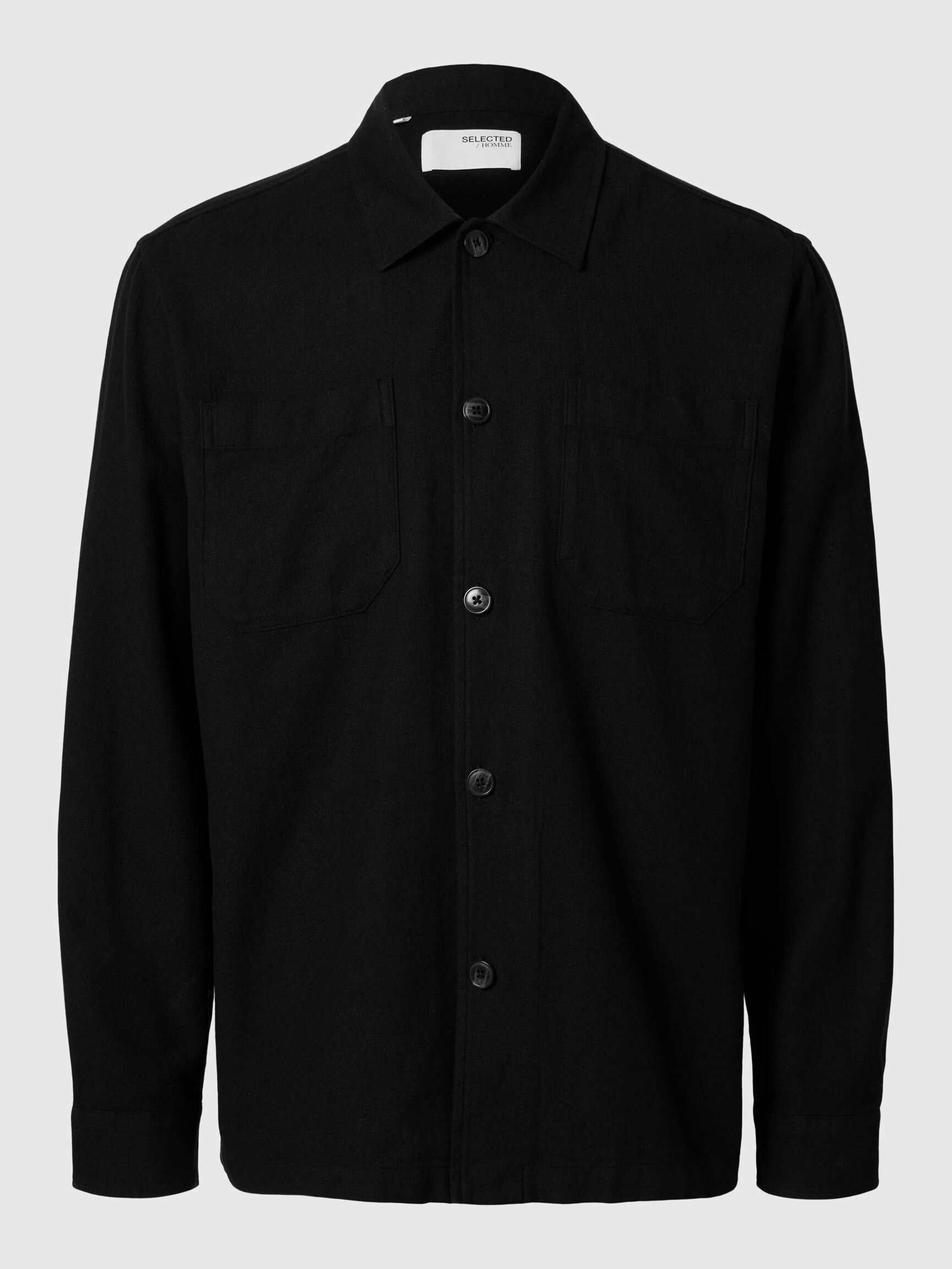 LINEN BLEND OVERSHIRT, Black, highres