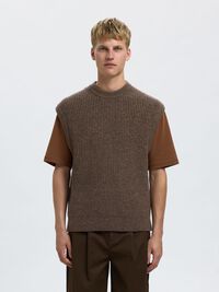 WOOL BLEND KNITTED VEST, Coffee Bean, highres