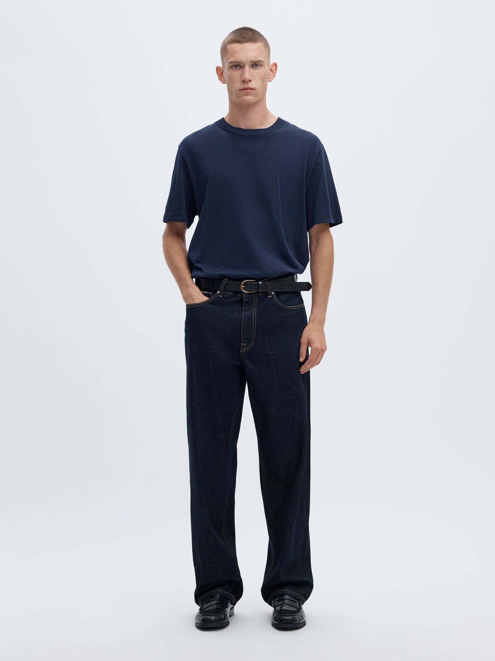 KORTÄRMAD MED AVSLAPPNAD PASSFORM T-SHIRT, Navy Blazer, highres
