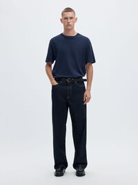 KORTÄRMAD MED AVSLAPPNAD PASSFORM T-SHIRT, Navy Blazer, highres