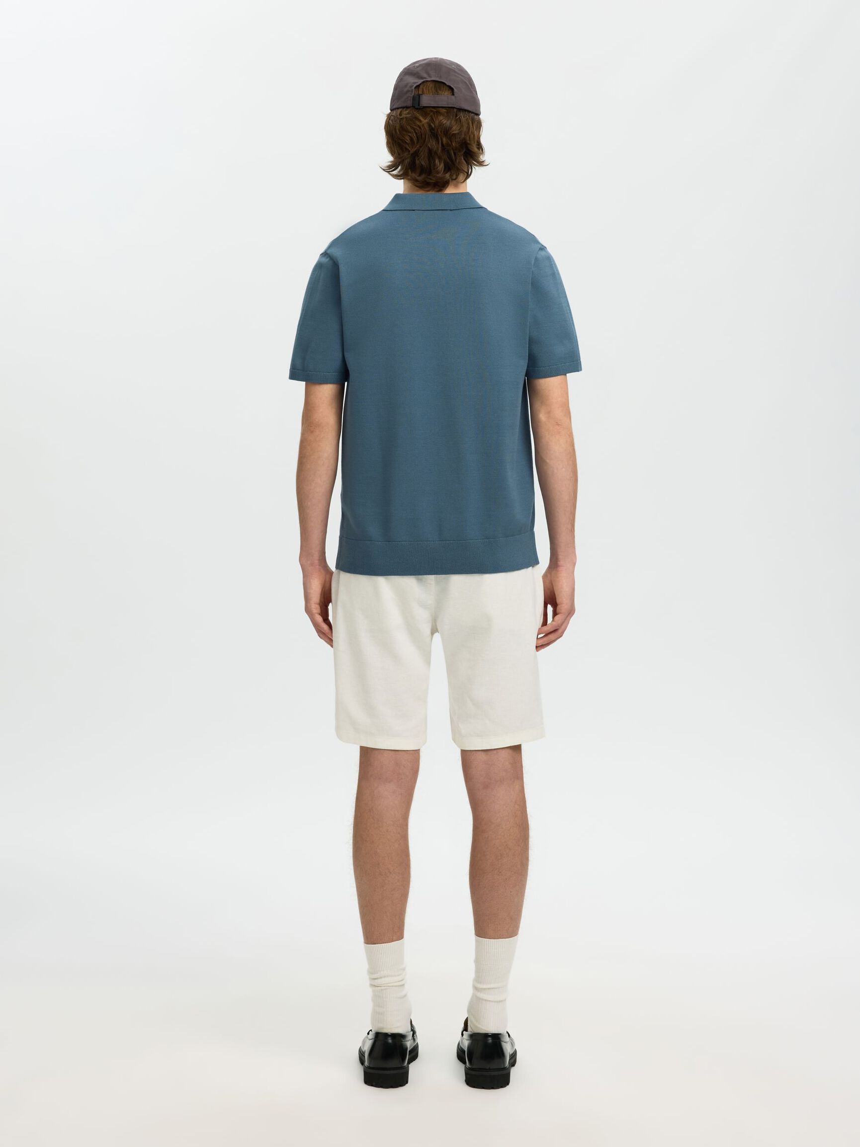 KNITTED POLO SHIRT, Blue Mirage, highres