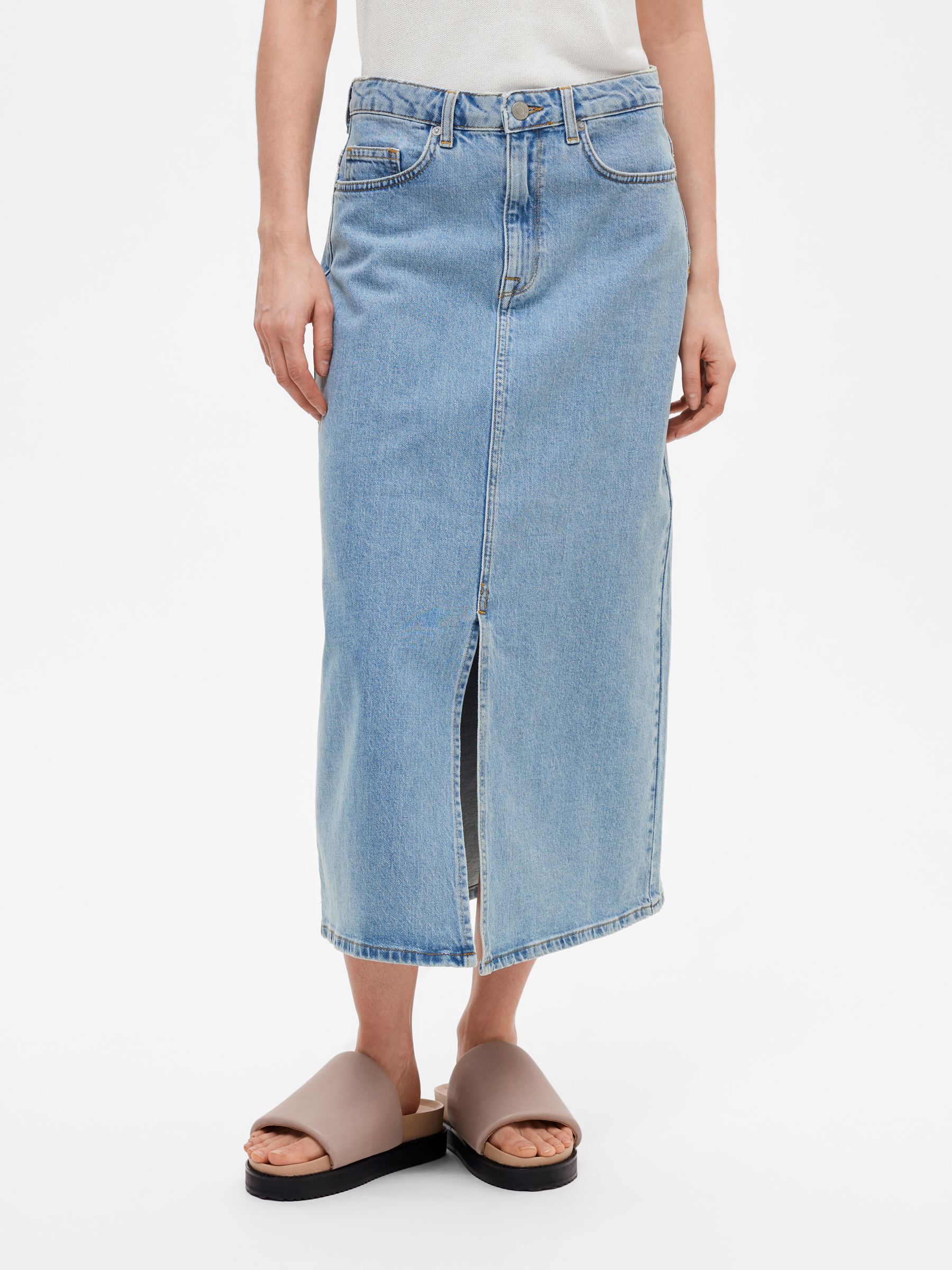 DENIM JUPE MI-LONGUE, Light Blue Denim, highres
