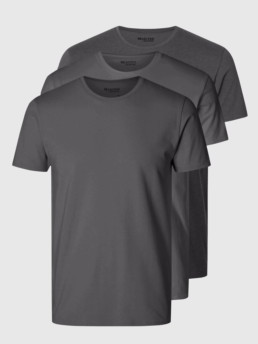 Selected LOT DE 3 PIÈCES EN COTON T-SHIRT, Medium Grey Melange, highres - 16094475_MediumGreyMelange_001.jpg