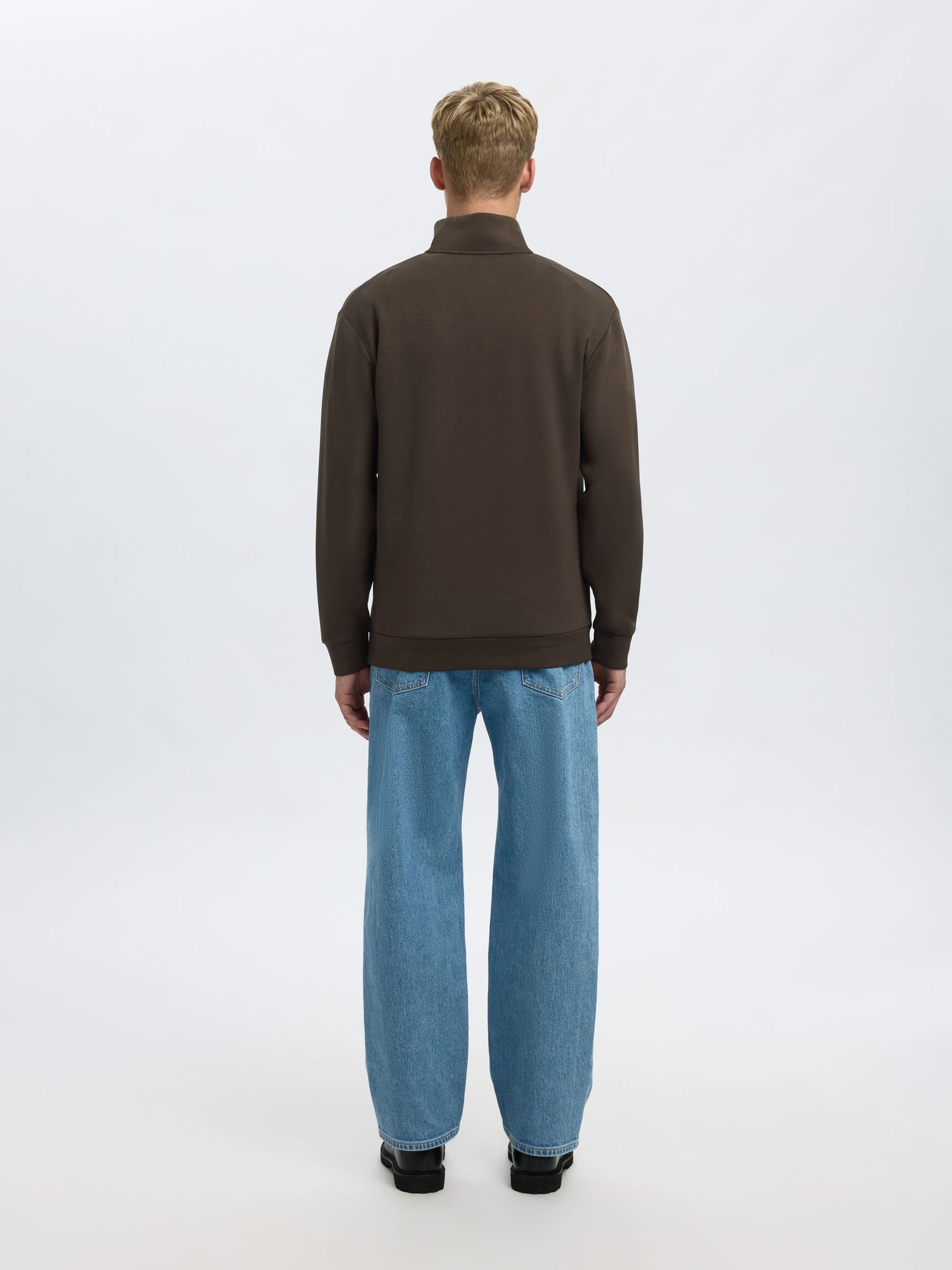 VISCOSE BLEND HALF ZIP SWEATSHIRT, Demitasse, highres