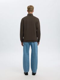 VISCOSE BLEND HALF ZIP SWEATSHIRT, Demitasse, highres